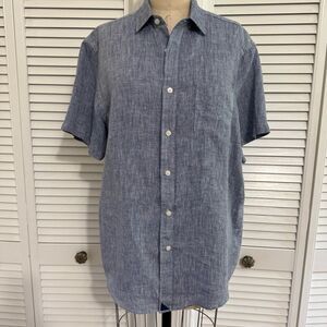 UNTUCKit Short Sleeve Linen Blue Casual Button Down Shirt